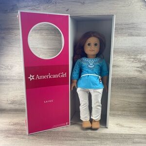 American Girl Saige 18" 2013 Doll Earrings Sage Freckles Retired + Outfit + Box